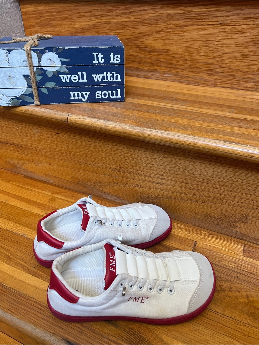 FME White and Red Low-Top Athletic Sneakers - Picture 1 of 5